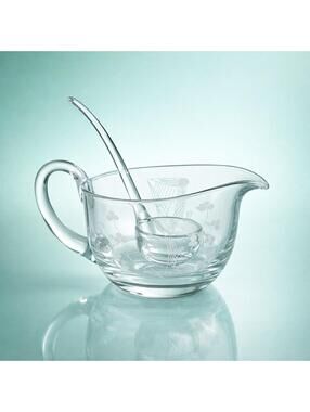 Duiske Ireland 1970s Aine Cut Glass Creamer Souce Boat Ladle Set